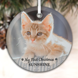 Gepersonaliseerde Pet Kitten Fotokat Eerste Kerstm Glas Ornament
