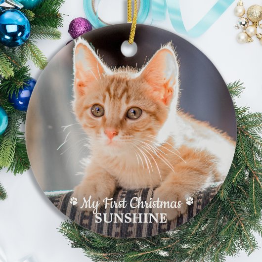 Gepersonaliseerde Pet Kitten Fotokat Eerste Kerstm Keramisch Ornament