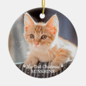 Gepersonaliseerde Pet Kitten Fotokat Eerste Kerstm Keramisch Ornament (Voorkant)