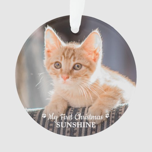 Gepersonaliseerde Pet Kitten Fotokat Eerste Kerstm Ornament (voorkant)