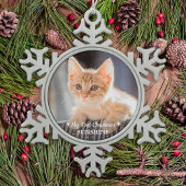Gepersonaliseerde Pet Kitten Fotokat Eerste Kerstm Tin Sneeuwvlok Ornament