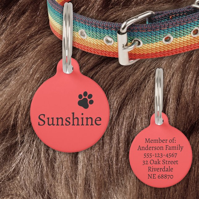 Gepersonaliseerde Pet Naam & Adres (zwart op rood) Huisdierpenning (Creator heeft geüpload)