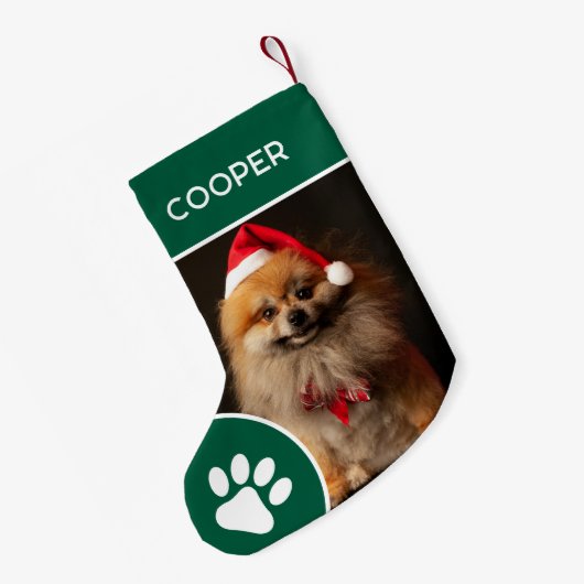 Gepersonaliseerde Pet Naam & Foto Groen Kleine Kerstsok (Achterkant (Hangend))