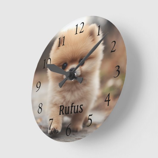 Gepersonaliseerde Pet Naam Foto Grote Zwarte Numme Ronde Klok (Hoek)