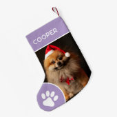 Gepersonaliseerde Pet Naam & Foto Lavendel Kleine Kerstsok (Achterkant (Hangend))