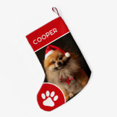 Gepersonaliseerde Pet Naam & Foto rood Kleine Kerstsok (Achterkant (Hangend))