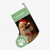 Gepersonaliseerde Pet Naam & Foto Sage Groen Kleine Kerstsok (Achterkant (Hangend))