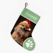 Gepersonaliseerde Pet Naam & Foto Sage Groen Kleine Kerstsok (Voorkant (Hangend))