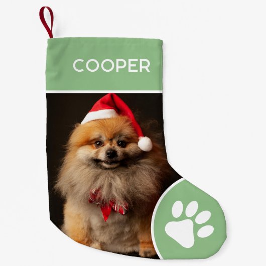 Gepersonaliseerde Pet Naam & Foto Sage Groen Kleine Kerstsok (Voorkant)