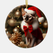 Gepersonaliseerde Pet Naam Foto Sphynx Kat Kerstmi Keramisch Ornament (Voorkant)