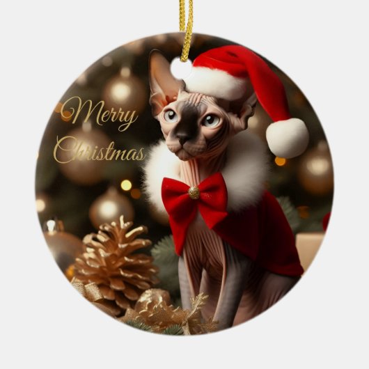 Gepersonaliseerde Pet Naam Foto Sphynx Kat Kerstmi Keramisch Ornament (Voorkant)