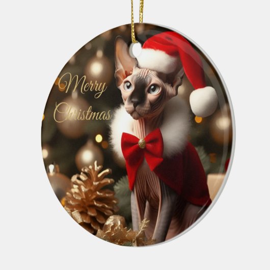 Gepersonaliseerde Pet Naam Foto Sphynx Kat Kerstmi Keramisch Ornament (Links)