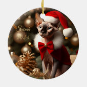 Gepersonaliseerde Pet Naam Foto Sphynx Kat Kerstmi Keramisch Ornament (Achterkant)