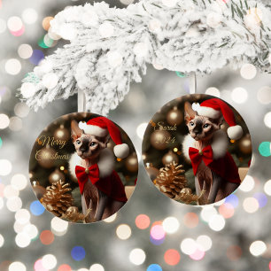 Gepersonaliseerde Pet Naam Foto Sphynx Kat Kerstmi Keramisch Ornament