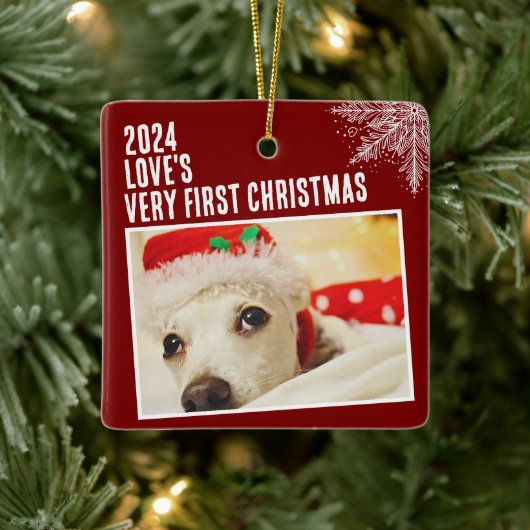 Gepersonaliseerde Pet Photo Eerste Kerst Custom Keramisch Ornament (Boom)