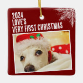 Gepersonaliseerde Pet Photo Eerste Kerst Custom Keramisch Ornament (Voorkant)