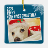 Gepersonaliseerde Pet Photo Eerste Kerst Custom Keramisch Ornament (Voorkant)