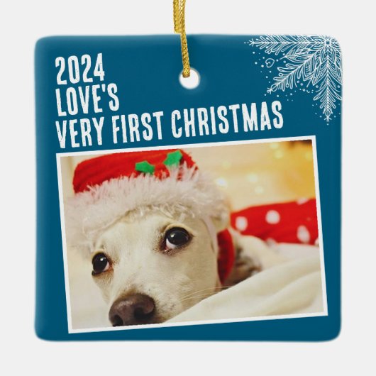 Gepersonaliseerde Pet Photo Eerste Kerst Custom Keramisch Ornament (Voorkant)