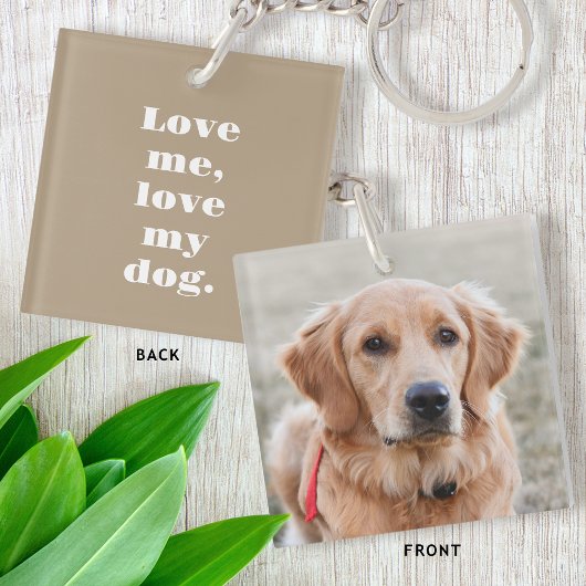Gepersonaliseerde Pet Photo Hondenliefhebber Khaki Sleutelhanger