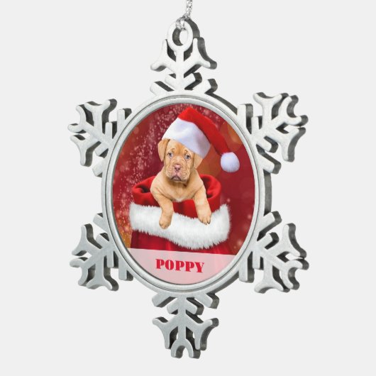 Gepersonaliseerde Pet Photo Snowflake ingelijst Or Tin Sneeuwvlok Ornament (Rechts)