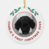 Gepersonaliseerde Pet Puppy Hond Eerste Kerstfoto Keramisch Ornament (Voorkant)