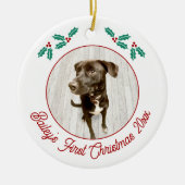 Gepersonaliseerde Pet Puppy Hond Eerste Kerstfoto Keramisch Ornament (Voorkant)