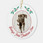 Gepersonaliseerde Pet Puppy Hond Eerste Kerstfoto Keramisch Ornament (Links)