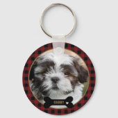 Gepersonaliseerde Pet Red Plaid foto Sleutelhanger (Voorkant)