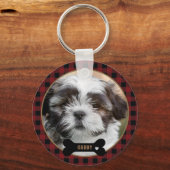 Gepersonaliseerde Pet Red Plaid foto Sleutelhanger (Voorkant)