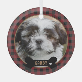 Gepersonaliseerde Pet Red Plaid Kerstmis Glas Ornament