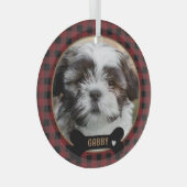Gepersonaliseerde Pet Red Plaid Kerstmis Glas Ornament (Voorkant Rechts)
