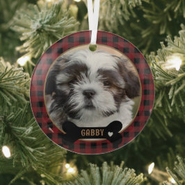 Gepersonaliseerde Pet Red Plaid Kerstmis Glas Ornament