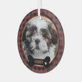 Gepersonaliseerde Pet Red Plaid Kerstmis Glas Ornament (Voorkant links)