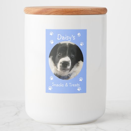 Gepersonaliseerde Pet Treat Jar Voedselcontainer Etiket (Voorkant)