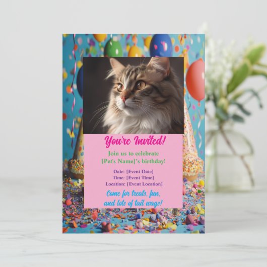 Gepersonaliseerde Pet Verjaardag Uitnodiging Custo (Staand voorkant)