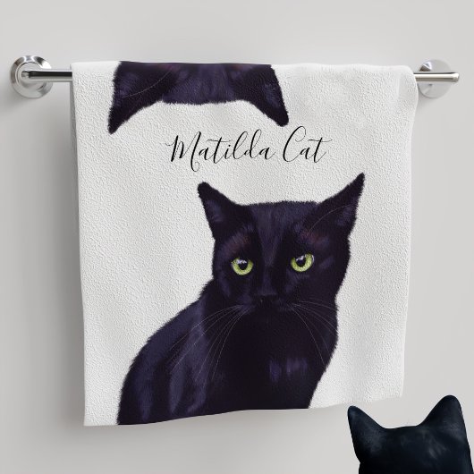 Gepersonaliseerde Pet Zwart-wit Kat Handdoek