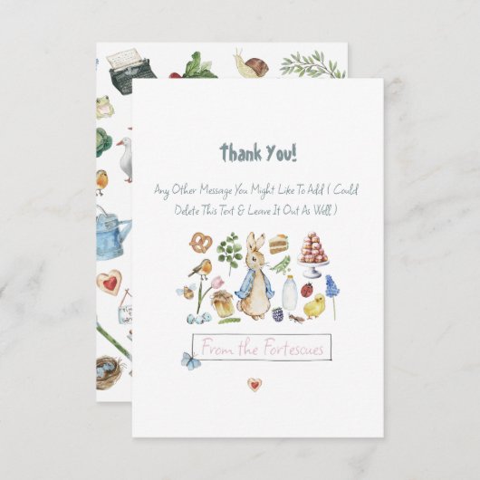 Gepersonaliseerde Peter het konijn Bedankkaart (Voorkant / Achterkant)