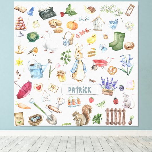 Gepersonaliseerde Peter het konijn Canvas Afdruk (Insitu (Houten vloer))