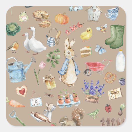 Gepersonaliseerde Peter het konijn Vierkante Sticker (Voorkant)