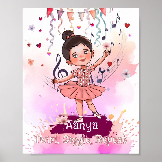 Gepersonaliseerde Peuter Ballerina Naam Poster (Voorkant)
