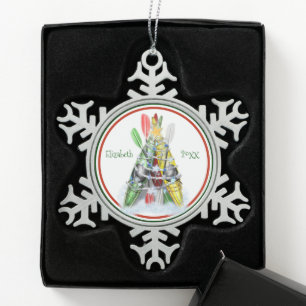 Gepersonaliseerde Pewter kajakken Kerst ornament