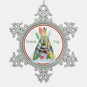 Gepersonaliseerde Pewter kajakken Kerst ornament