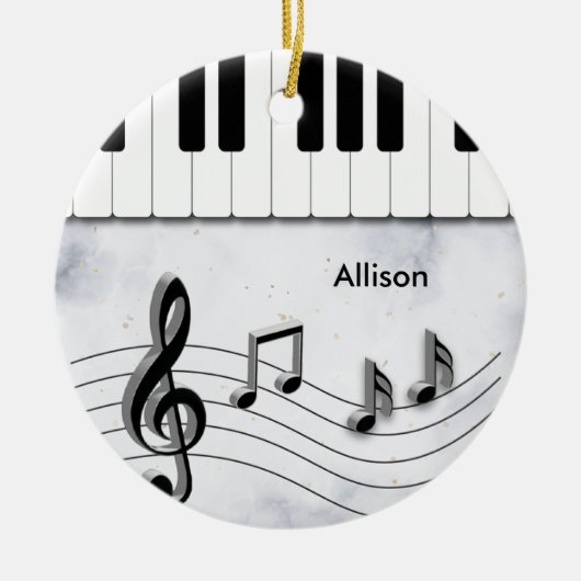 Gepersonaliseerde Piano Keys en Muzieknoten Kerst Keramisch Ornament (Voorkant)