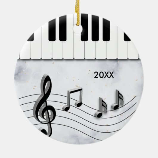 Gepersonaliseerde Piano Keys en Muzieknoten Kerst Keramisch Ornament (Achterkant)