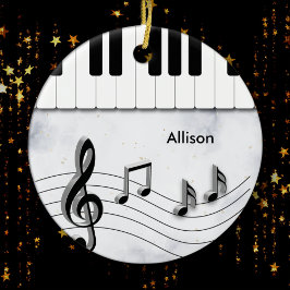 Gepersonaliseerde Piano Keys en Muzieknoten Kerst Keramisch Ornament