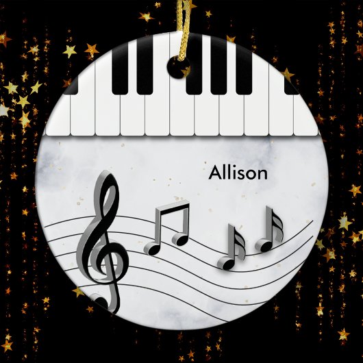 Gepersonaliseerde Piano Keys en Muzieknoten Kerst Keramisch Ornament