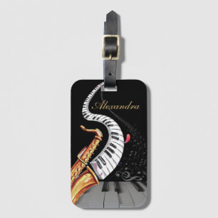 Gepersonaliseerde piano muzieknoot saxofoon bagagelabel