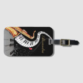 Gepersonaliseerde piano muzieknoot saxofoon bagagelabel (Voorkant (horizontaal))