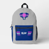 Gepersonaliseerde Pickleball Blauw en Hot Pink Bedrukte Rugzak (Voorkant)