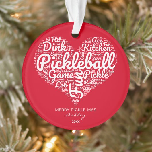 Gepersonaliseerde Pickleball Christmas Heart Ornament (Boom)